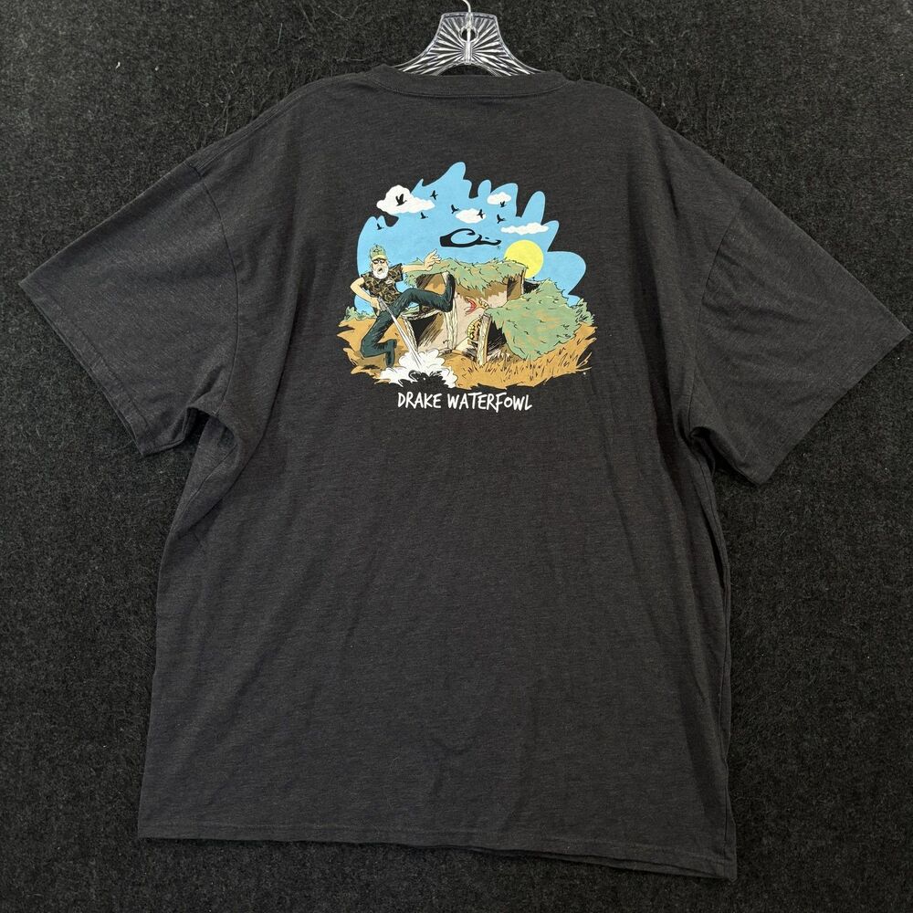 Drake Waterfowl Shirt Men's XL Gray Duck Hunting Outdoor Graphic Tee Pocket
